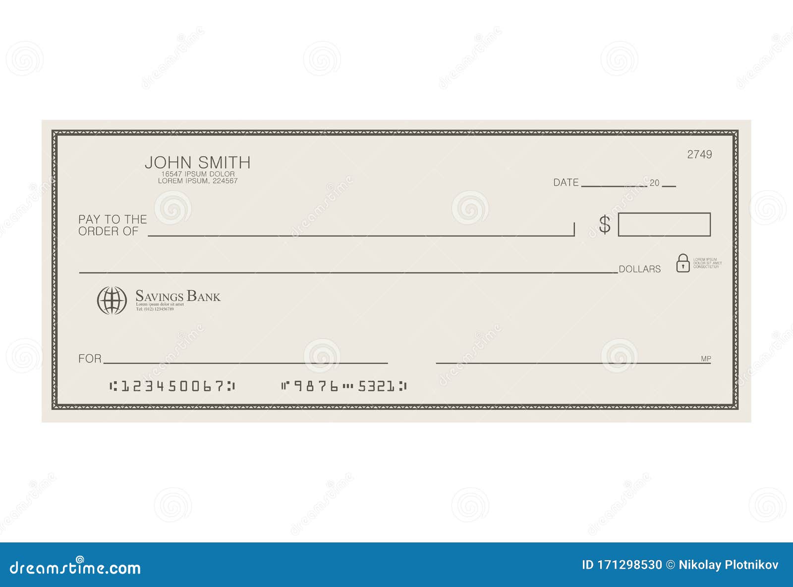 Blank Bank Cheque. Personal Desk Check Template with Empty Field For Blank Business Check Template