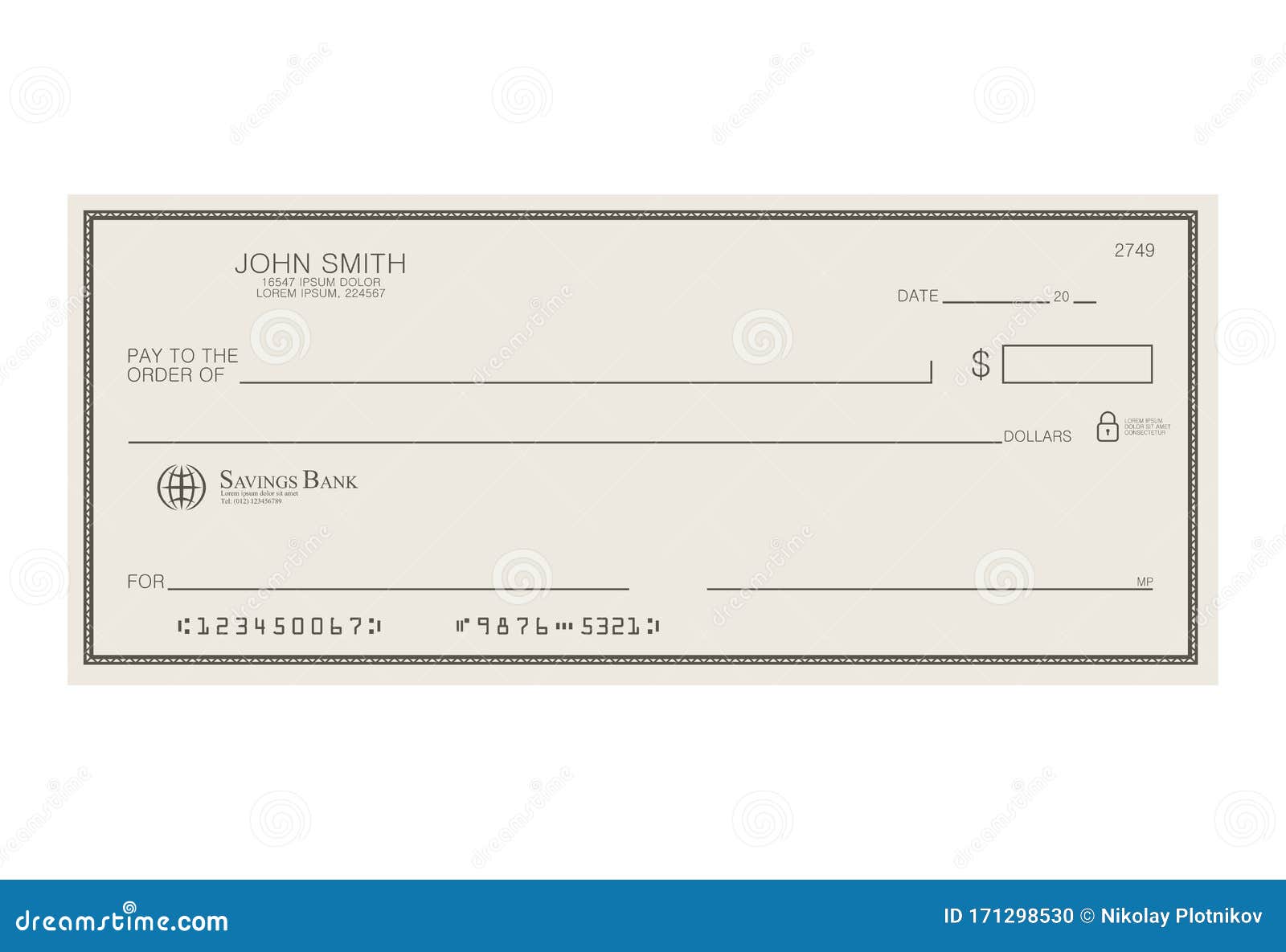 Blank Bank Cheque. Personal Desk Check Template with Empty Field With Blank Business Check Template