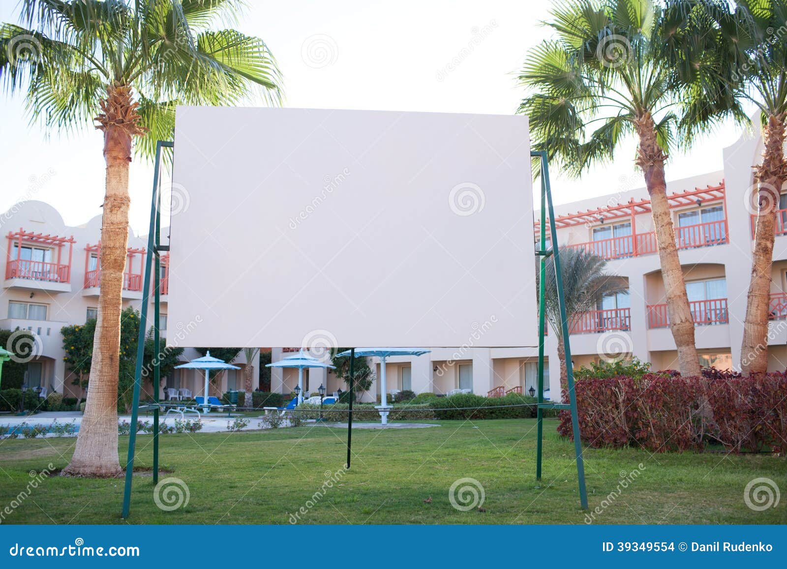 Blank Billboard with Tropical Palm Trees Stock Photo - Image of blocks ...