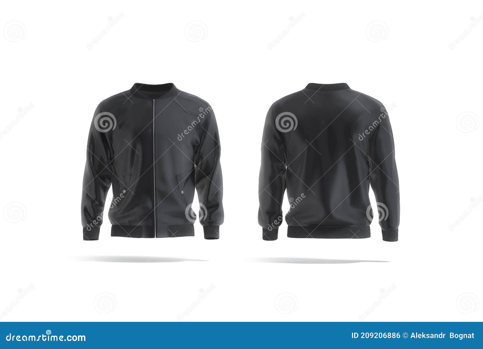 Blank Black Bomber Jacket Mockup, Front and Back View Stock ...