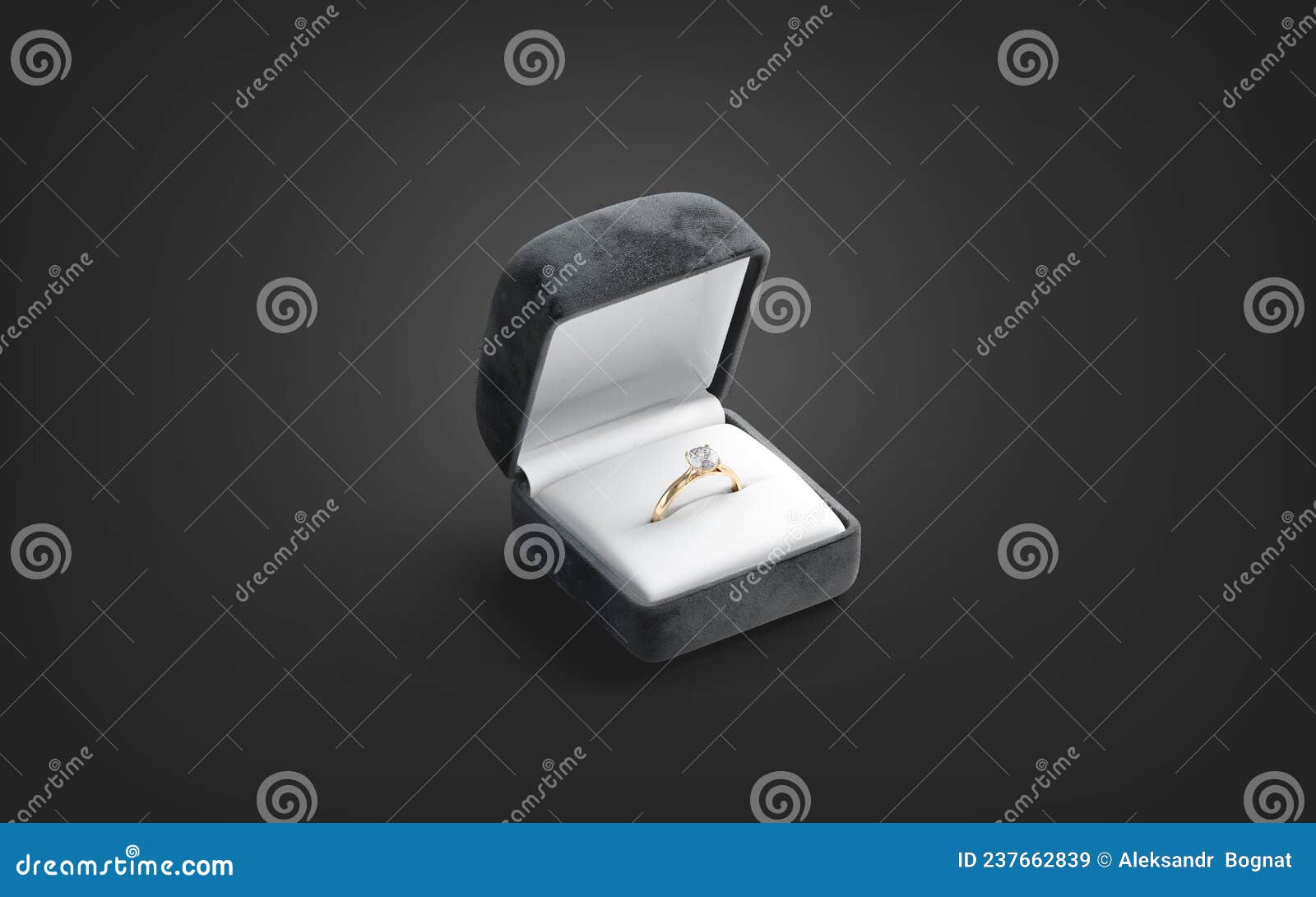 blank black box with gold diamond ring mockup, dark background