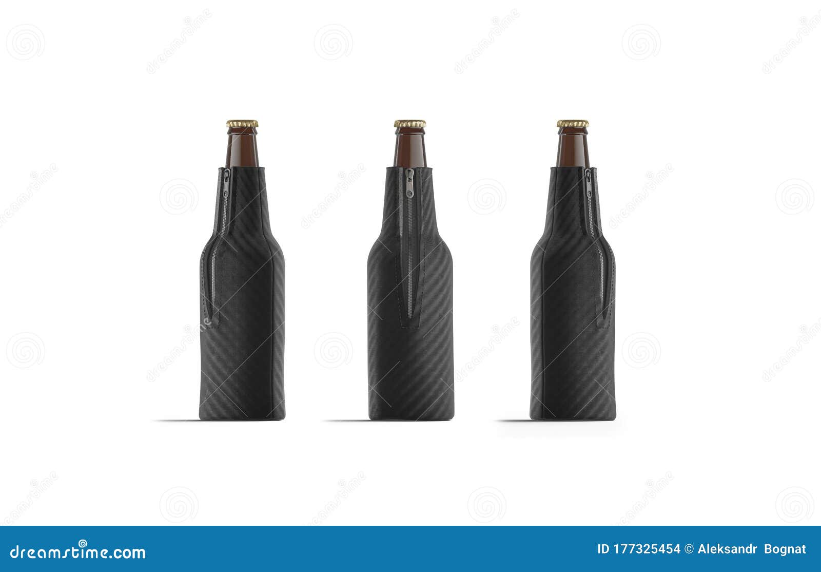 blank black collapsible beer bottle koozie mock up, 