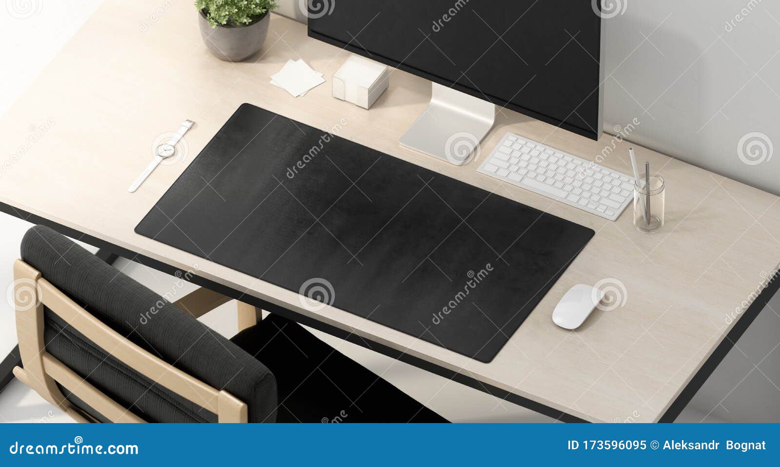 Download Blank Black Desk Mat On Work Table Mockup, Top View Stock Illustration - Illustration of ...
