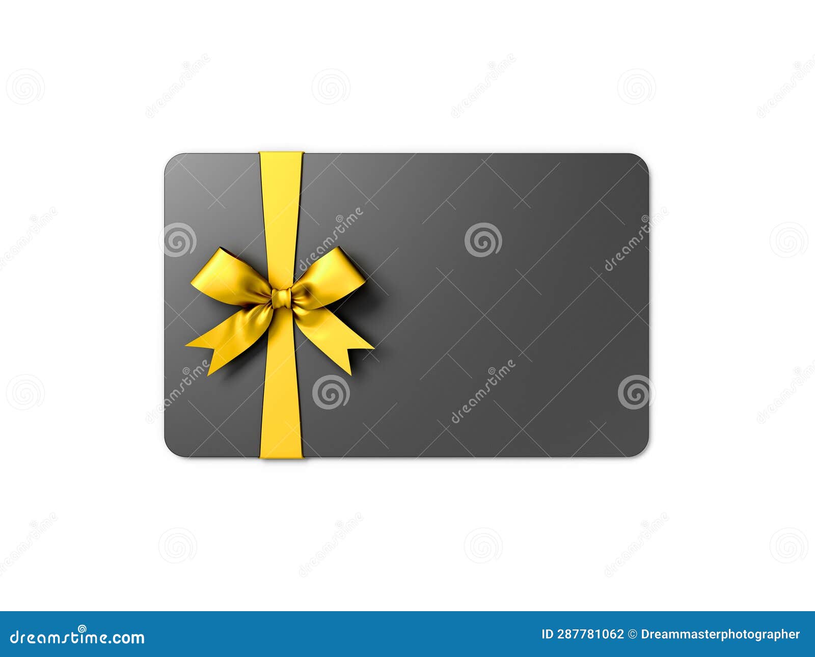 Blank Black Gift Card Or Gift Voucher With Gold Ribbon Bow Isolated On