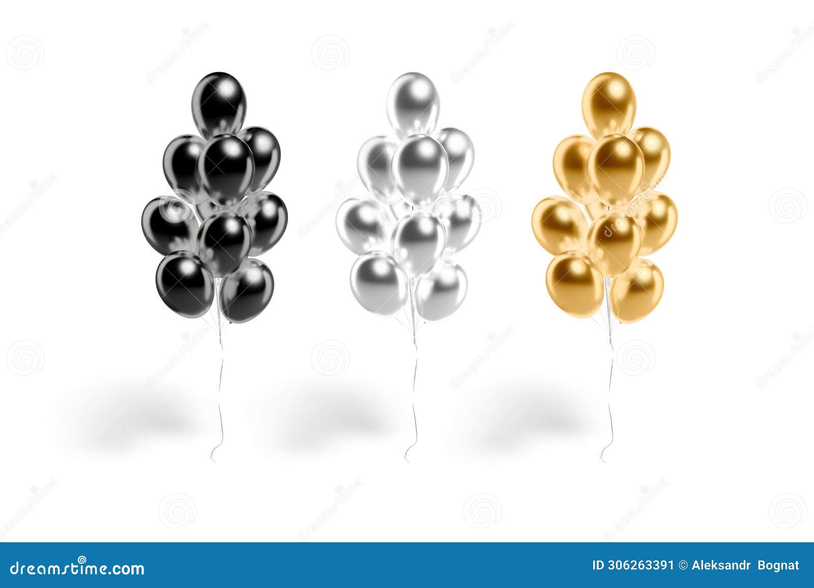 blank black, gold and silver round balloon bouquet mockup, 