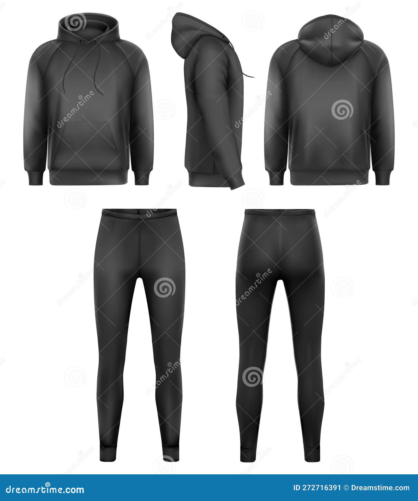 Blank Black Hoodies and Black Leggings Mockup, Front and Back and Side ...