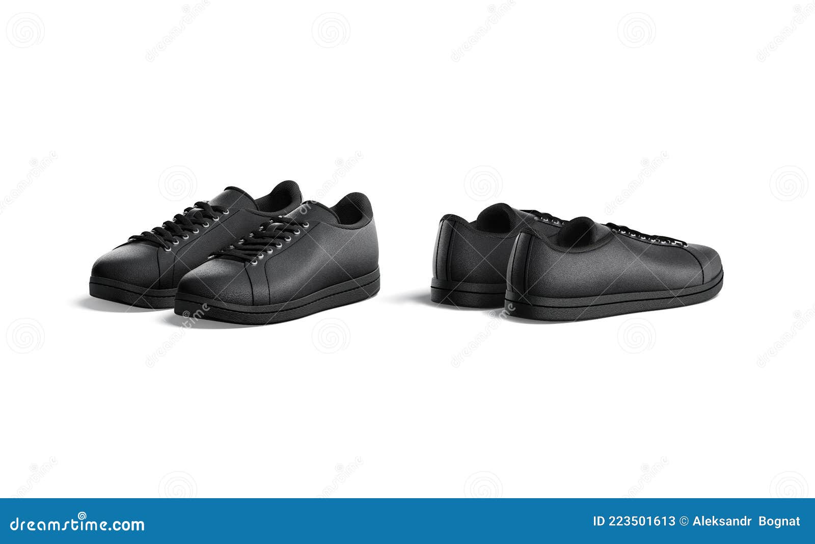 Blank Black Leather Sneakers with Lace Mockup, Front and Back Stock ...