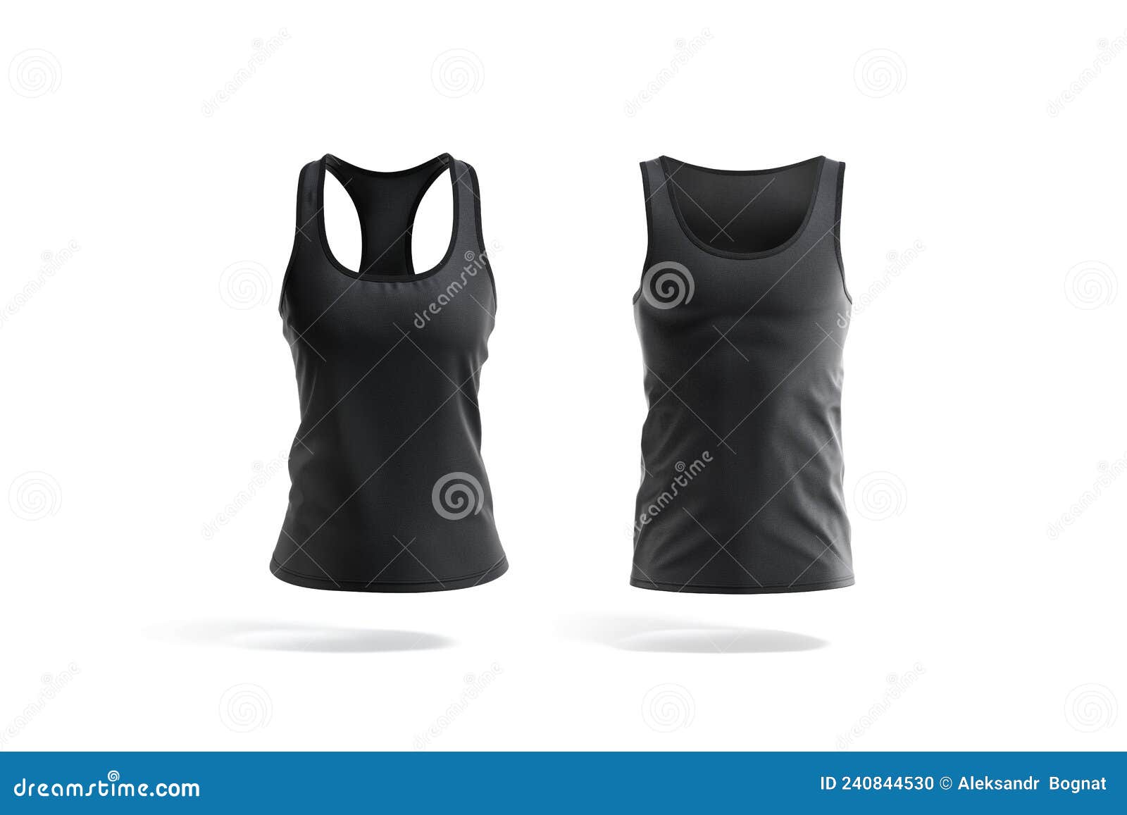 blank black male and female tank top mockup, front view