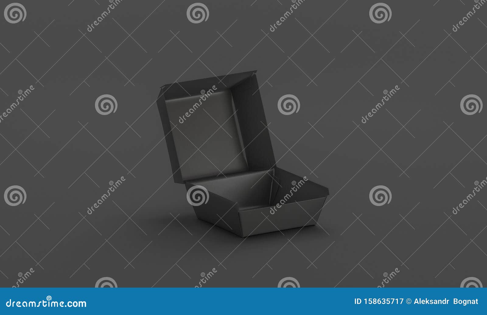 Download Blank Black Opened Burger Box Mockup, Isolated On Dark Background Stock Illustration ...