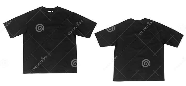 Blank Black Oversize T-shirt Mockup Front and Back Isolated on White ...