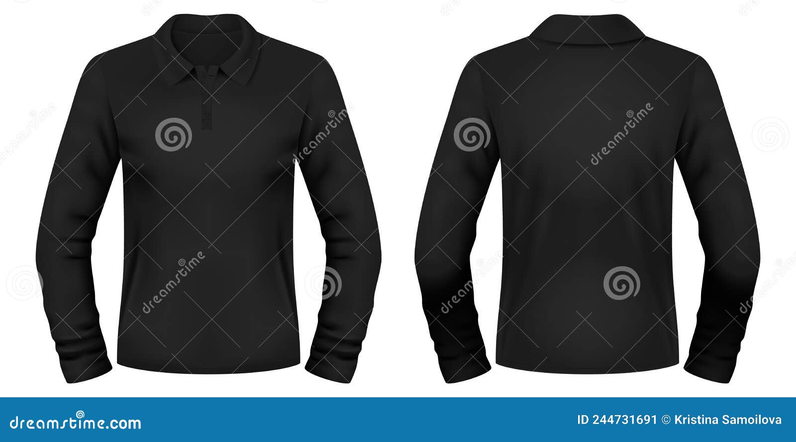 Blank Black Polo Long Sleeve Shirt Template. Front and Back Views ...