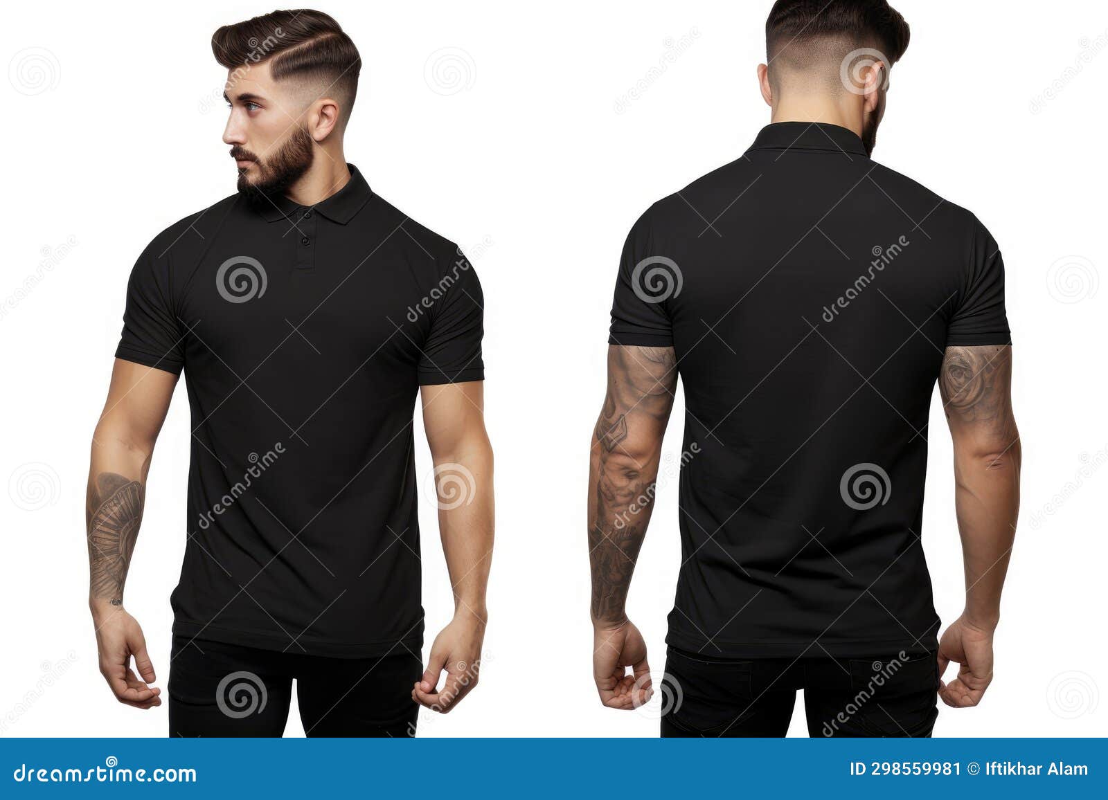 Blank Black Polo T-shirt Template, Front and Back View Isolated on ...