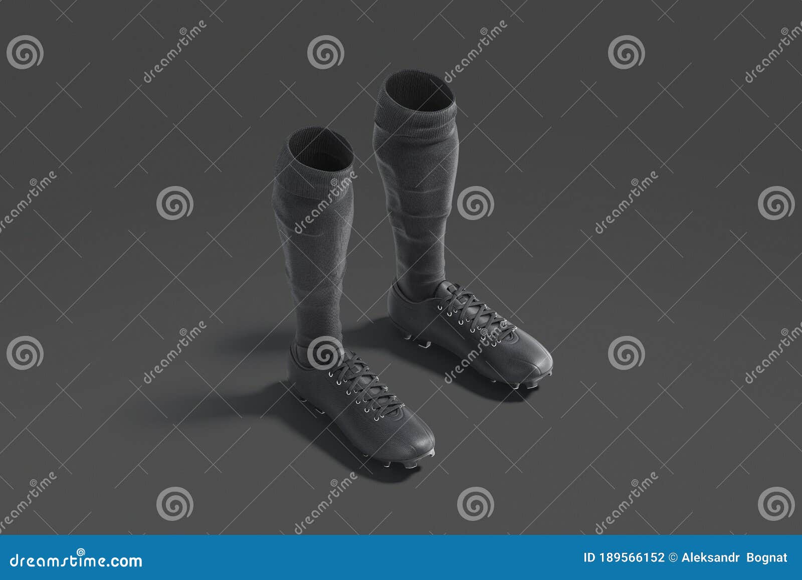 blank black soccer boots with socks mockup, dark background