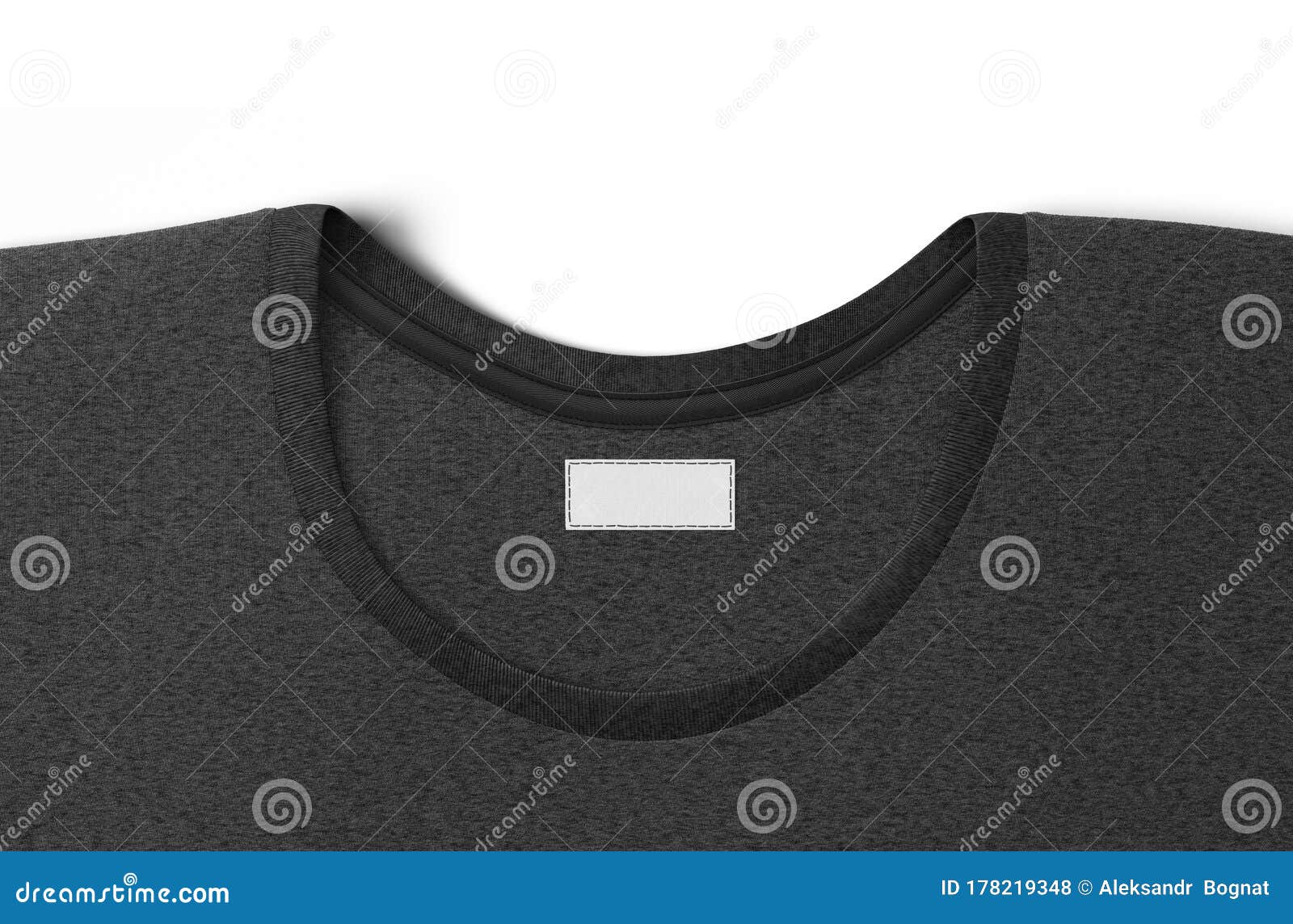 blank black t-shirt collar with white rectangular label mock up