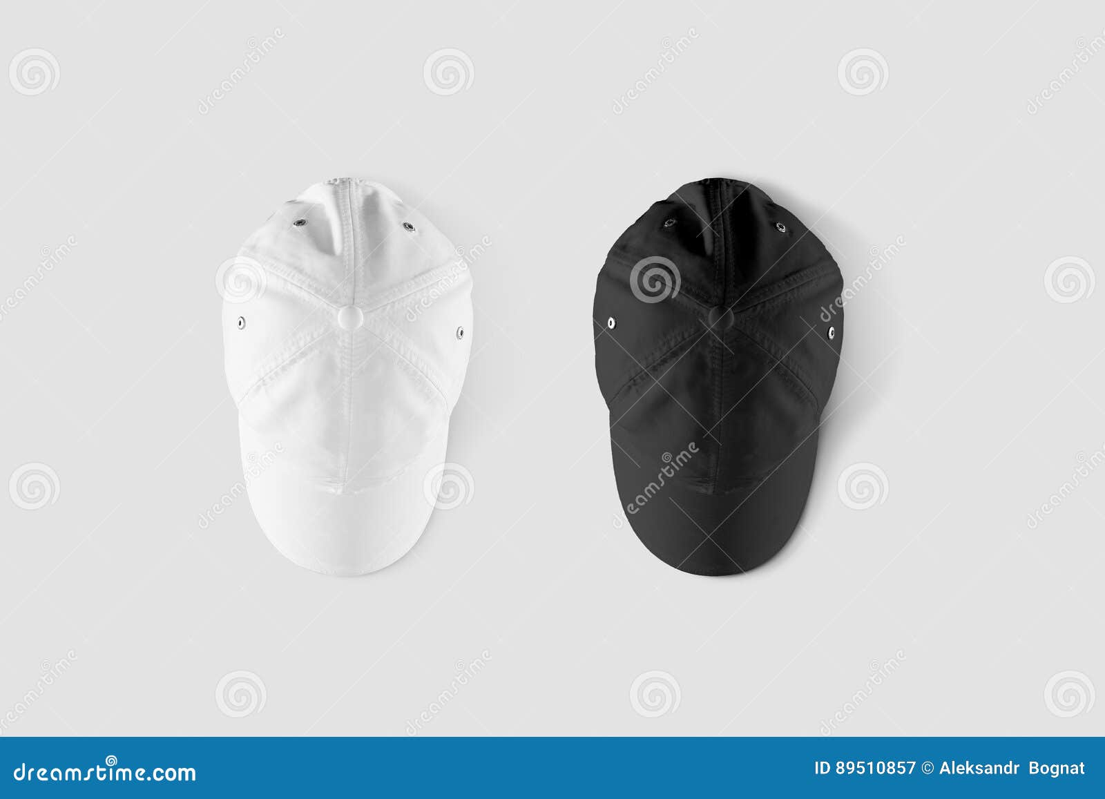 Blank Black And White Baseball Cap Mockup Set, Top Side ...