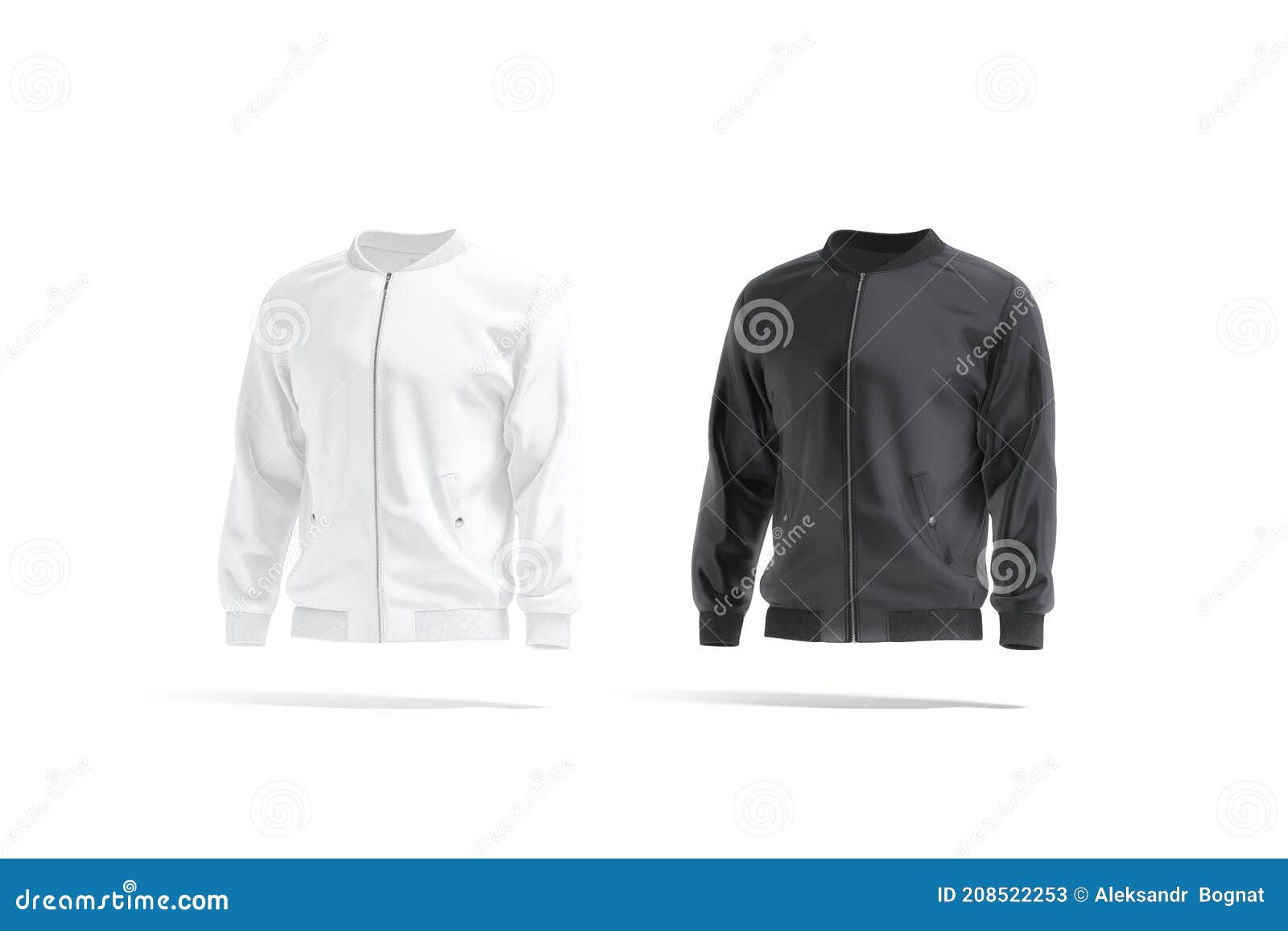 Blank Black and White Bomber Jacket Mockup, Side View Stock