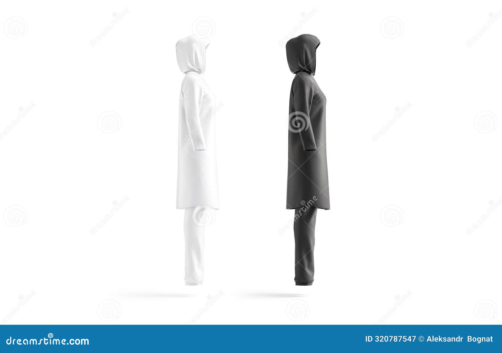 blank black and white burkini mockup, profile view