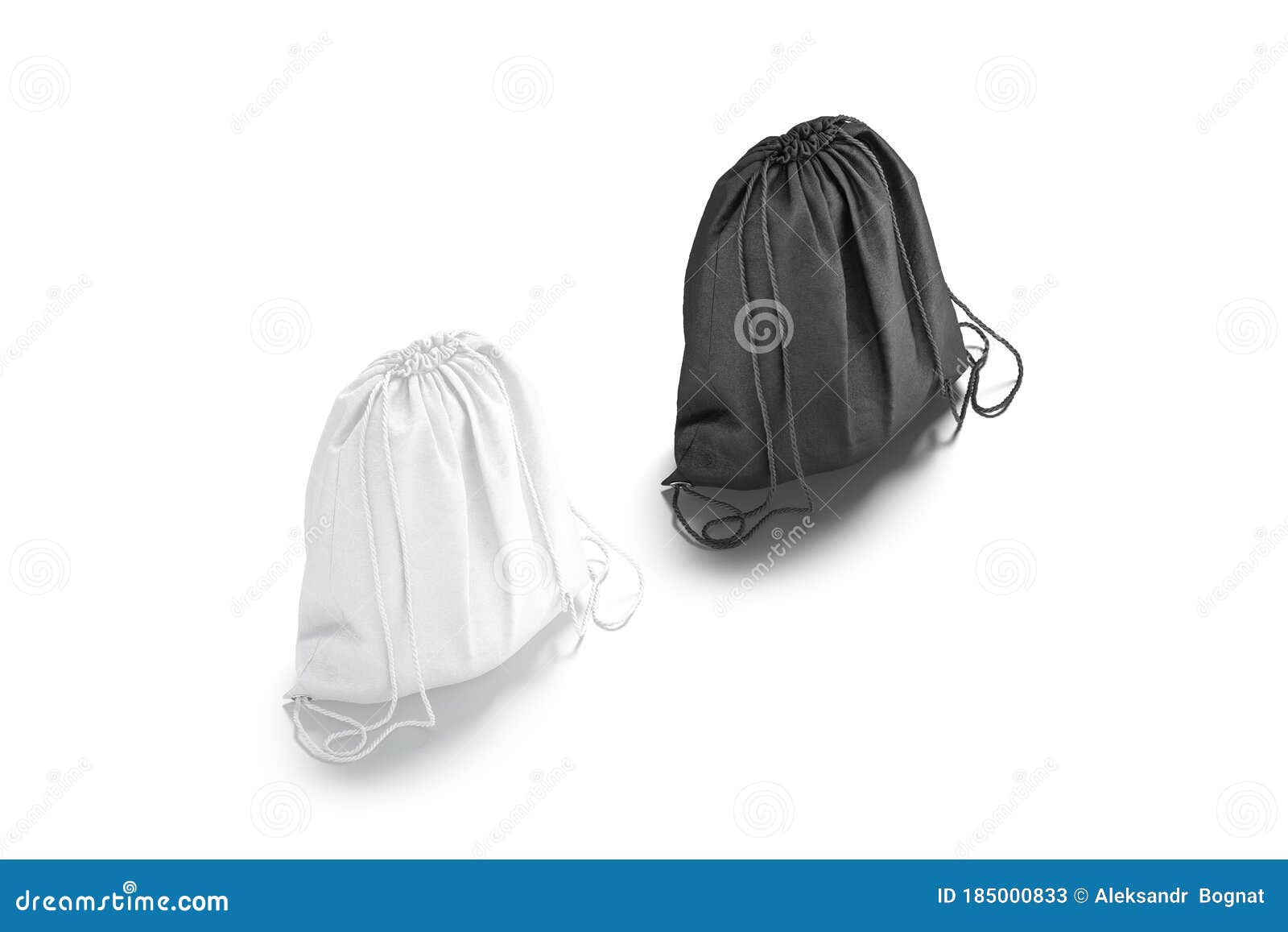 Download Blank Black And White Drawstring Backpack Mockup Set, Side View Stock Illustration ...