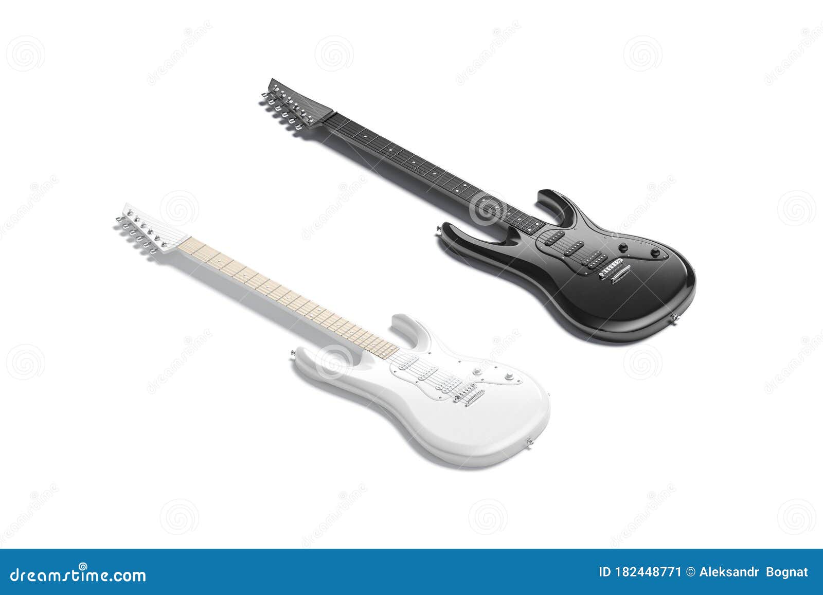blank black and white electric guitar mockup set, side view