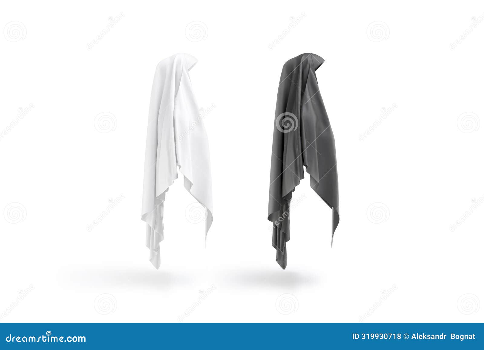 blank black and white female khimar mockup, profile view