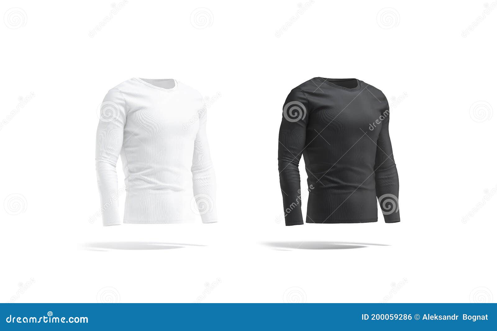 Blank Black and White Longsleeve T-shirt Mockup Set, Side View Stock ...