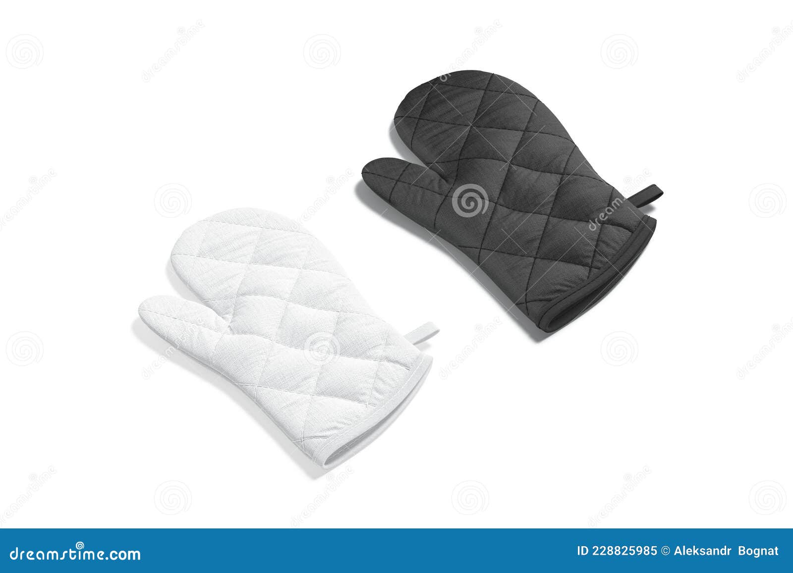 Blank Black and White Oven Mitt Mockup Back, Side View Stock