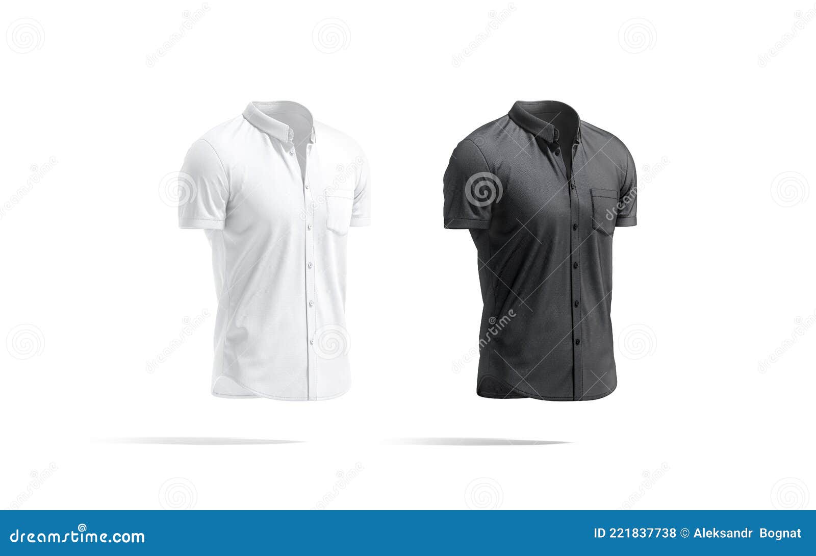 Blank Black and White Short Sleeve Button Down Shirt Mockup Stock ...