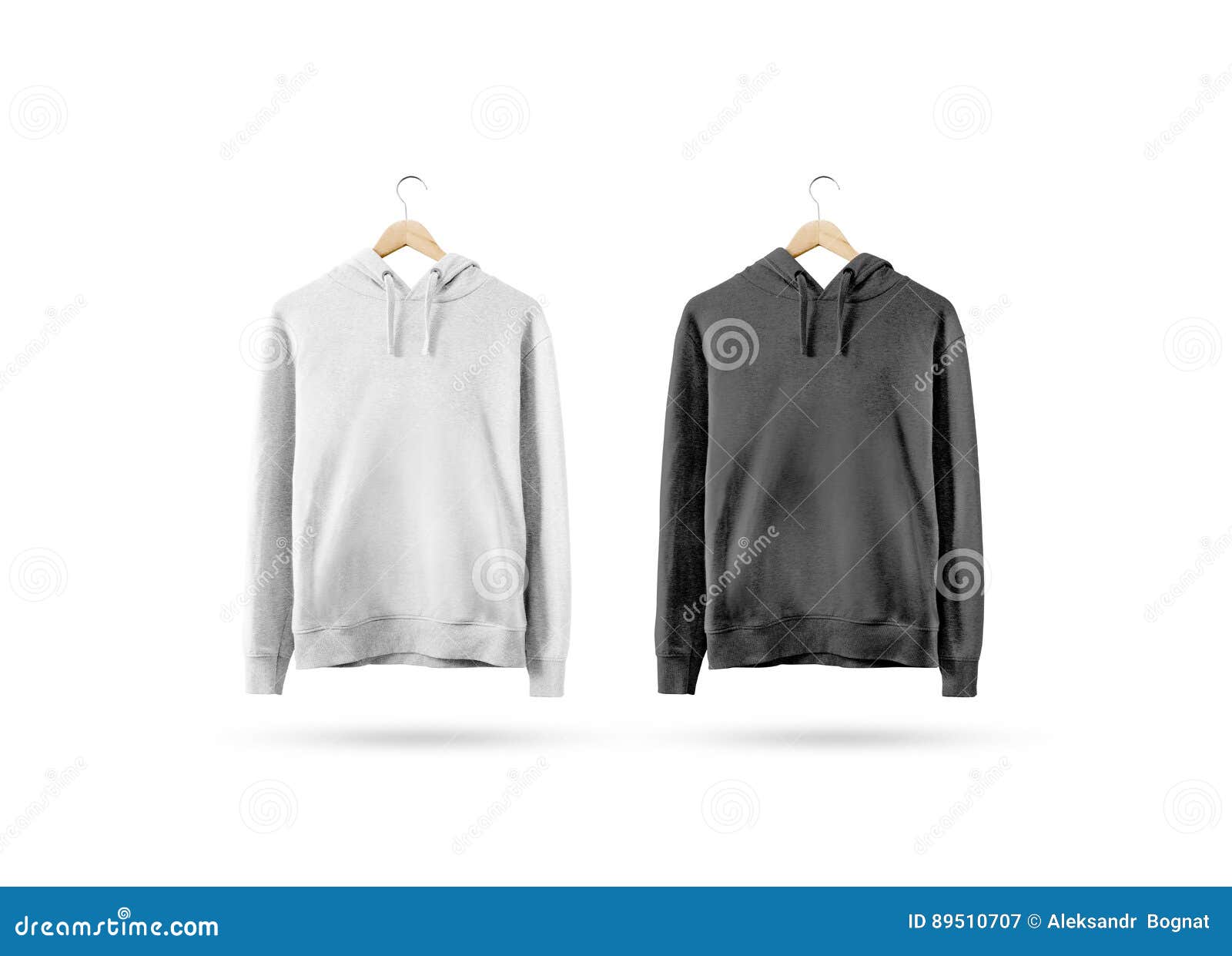 blank black and white sweatshirt mockup hanging on wooden hanger