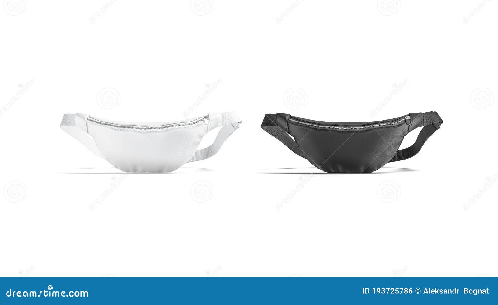 blank black and white waist bag mockup stand, front view