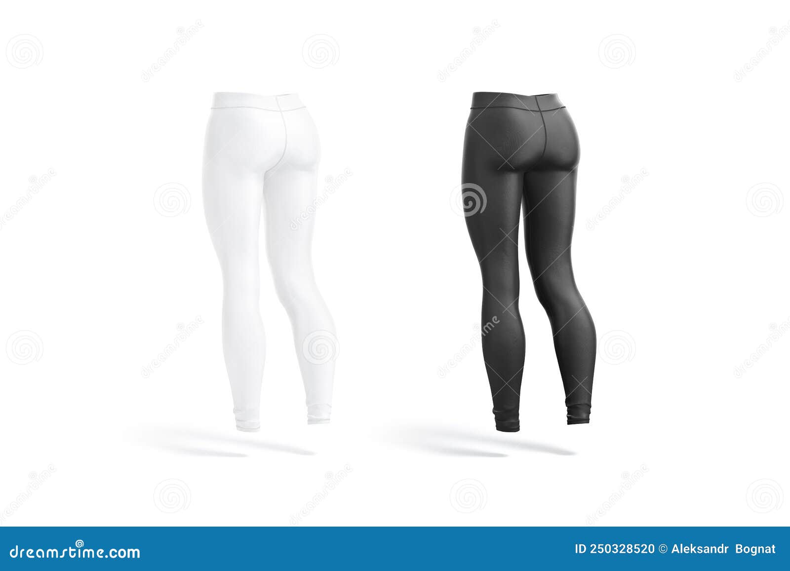 blank black and white women leggings mockup, back side view