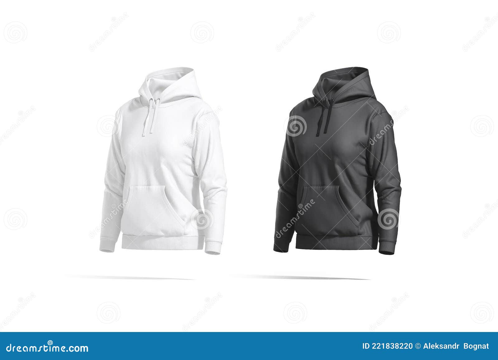 Blank Black and White Women Sport Hoodie Mockup, Side View Stock ...