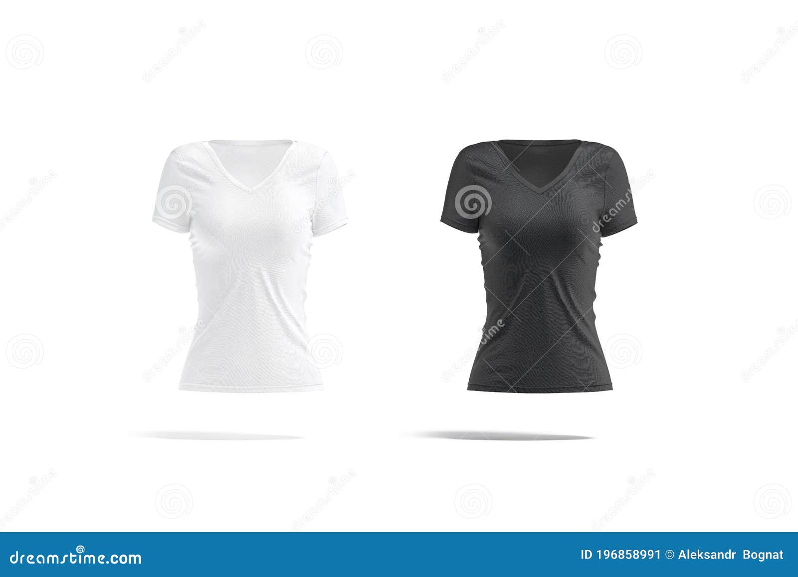 Download Blank Black And White Women V-neck T-shirt Mockup, Isolated Stock Illustration - Illustration of ...