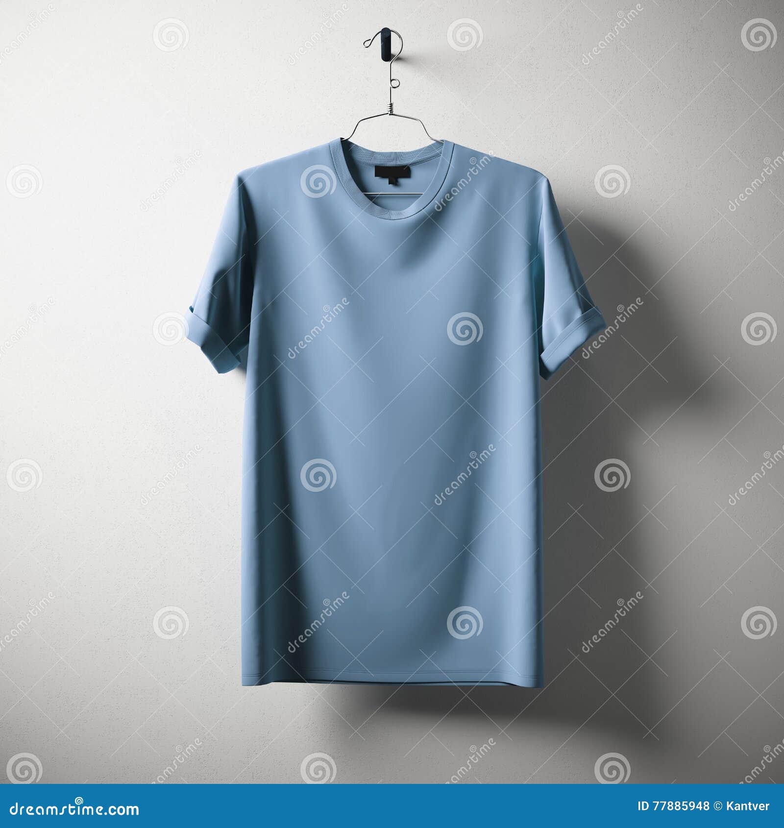 Blank Blue Cotton Tshirt Hanging Center Concrete White Empty Background ...