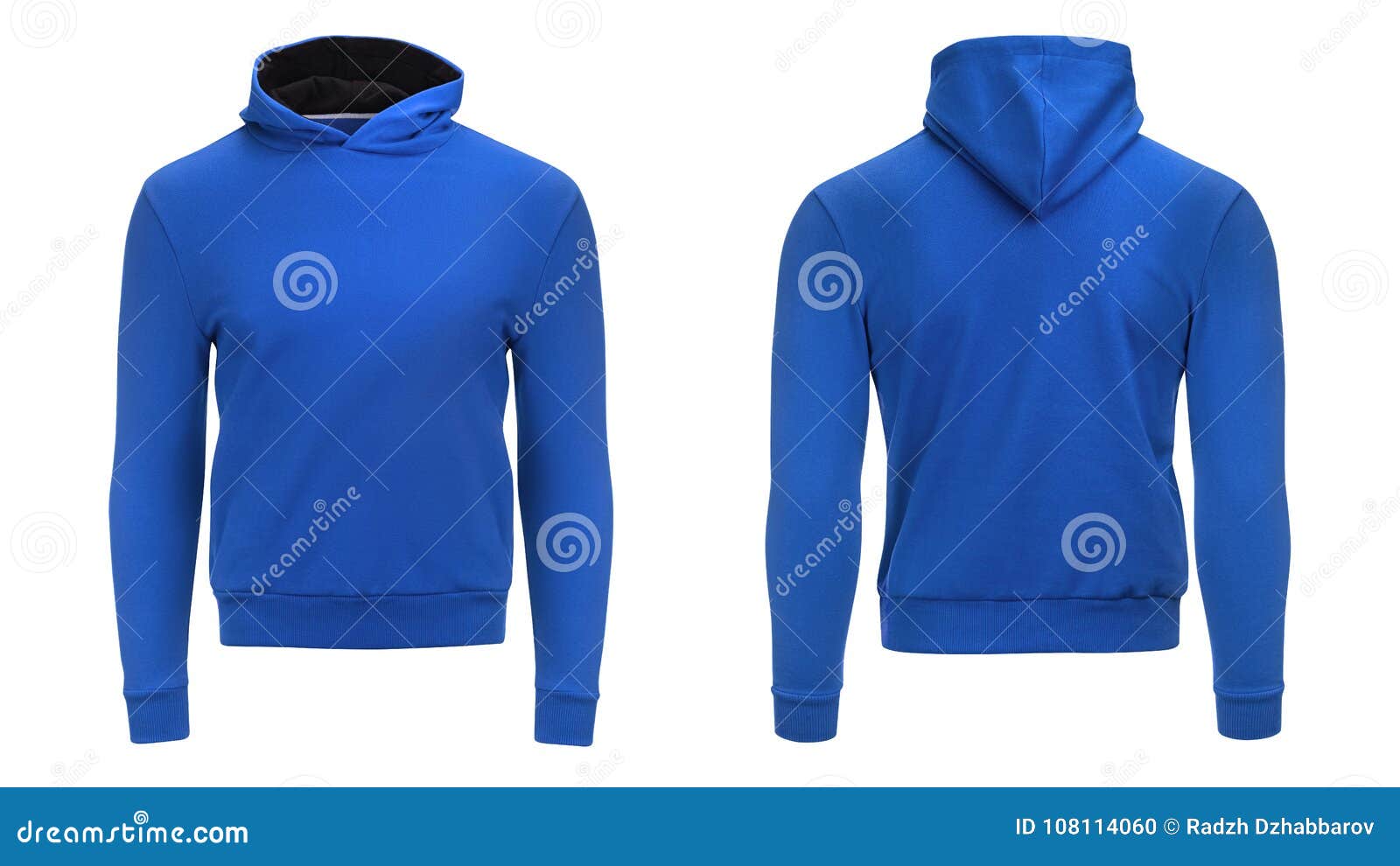 Blue Hoodie Front And Back Views Sweater Cotton Hooded Fashion