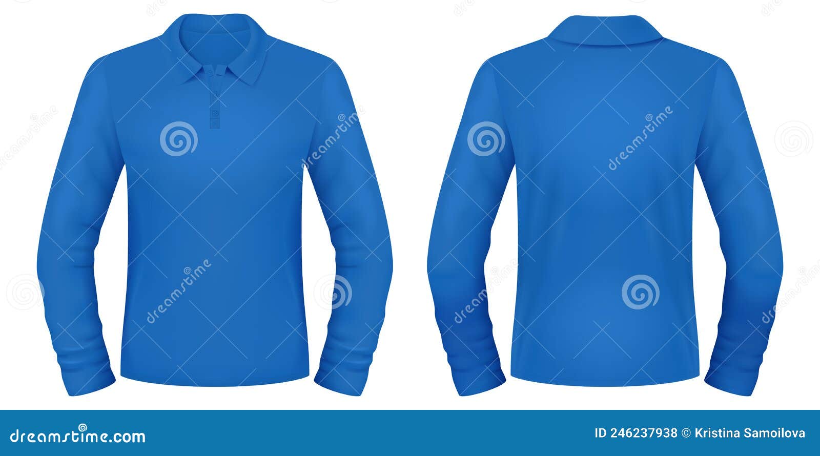 Blank Blue Polo Long Sleeve Shirt Template. Front and Back Views ...