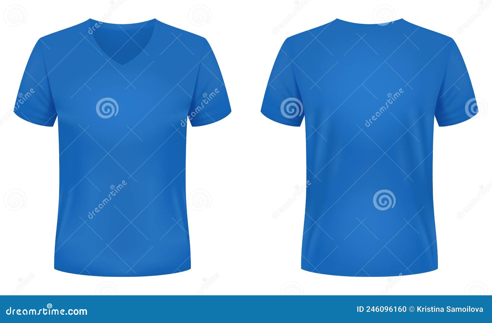 Blank Blue V-neck T-shirt Template. Front and Back Views. Vector ...
