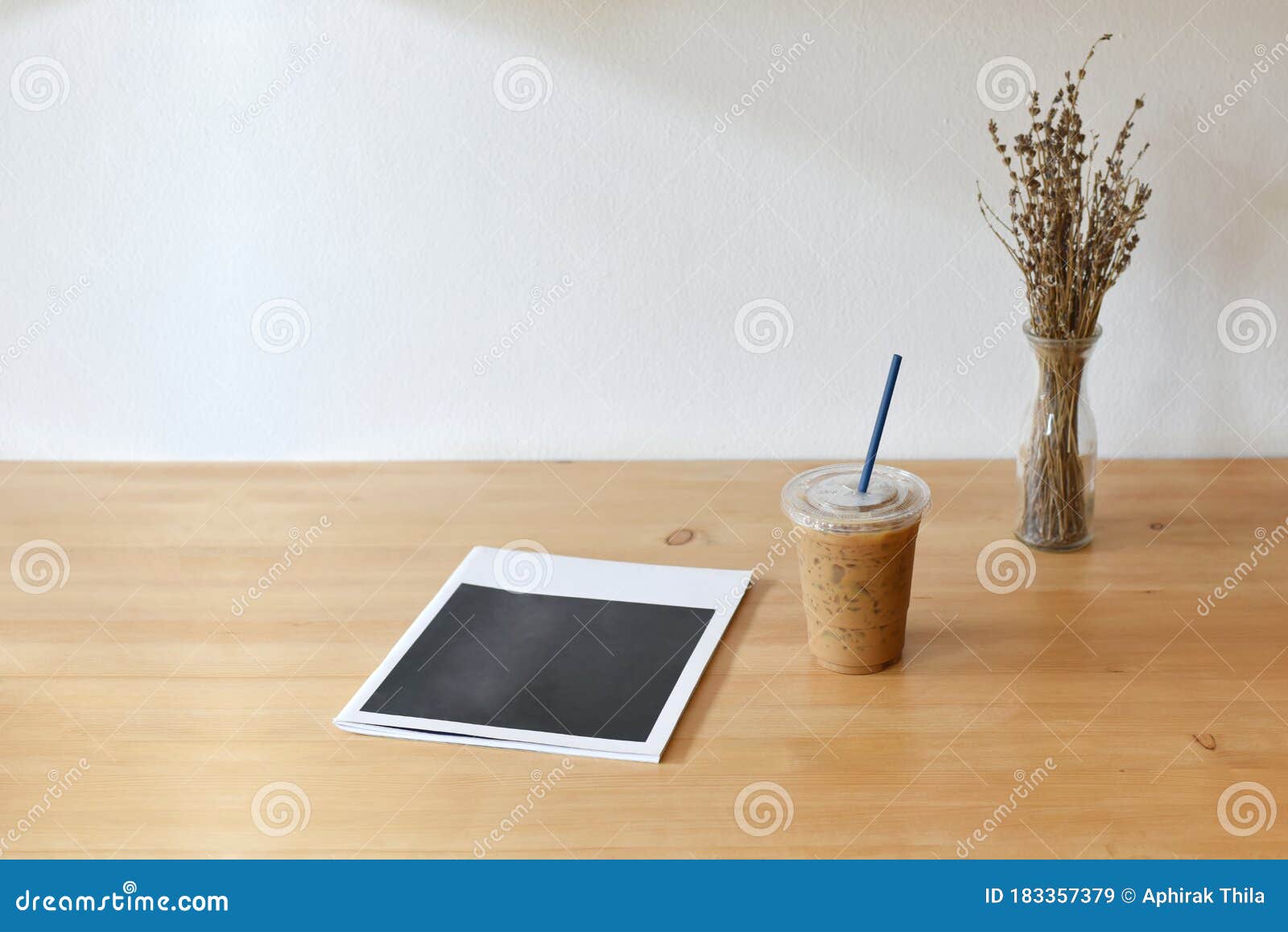 Blank Book Or Magazine Cover, Catalog With Iced Coffee Cup