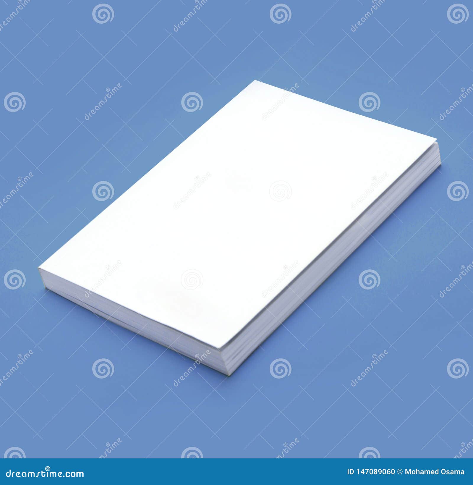 Blank Book with White Cover on Blue Background, Template for Agenda
