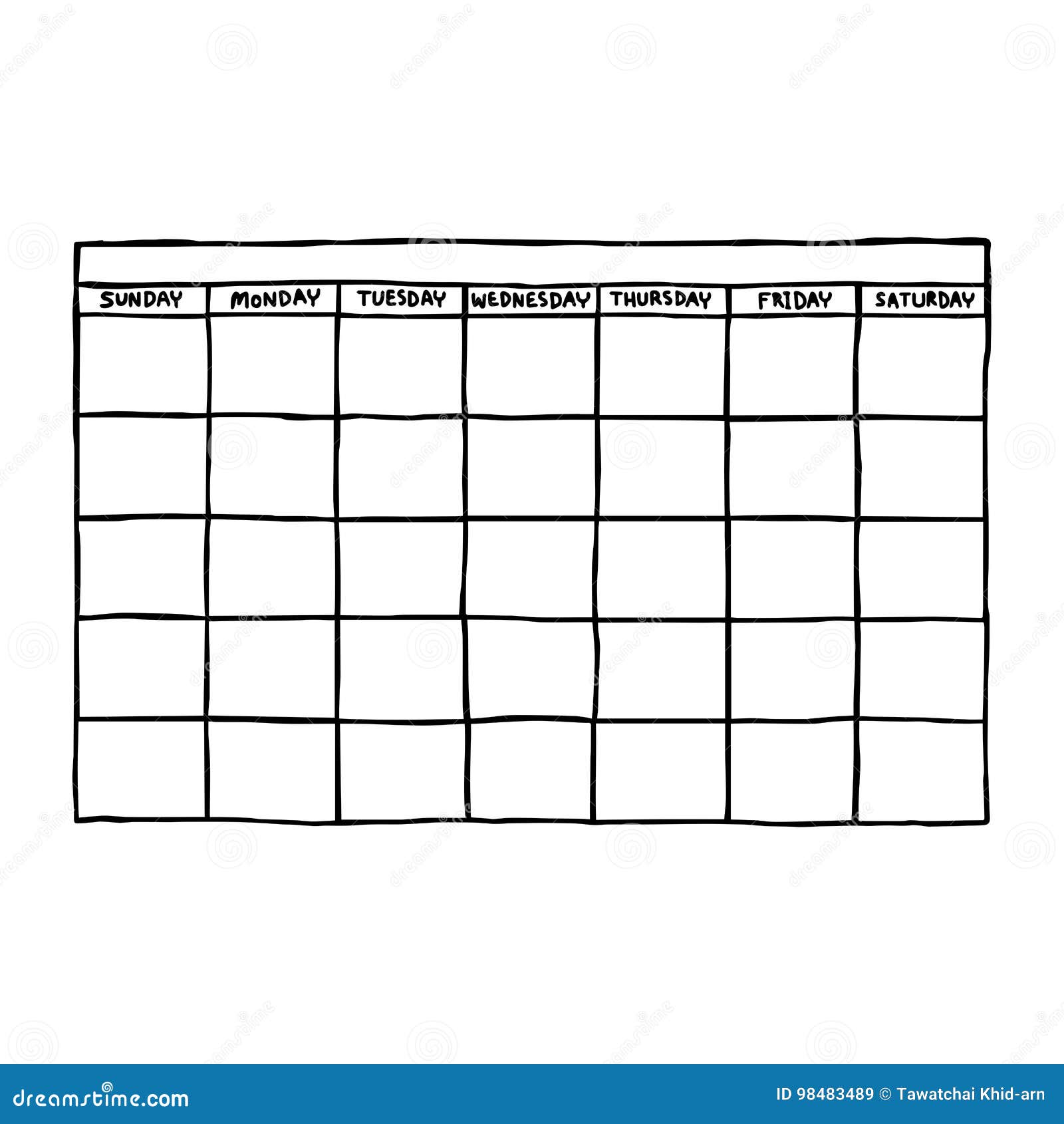 blank calendar -   sketch hand drawn with black lines,  on white background