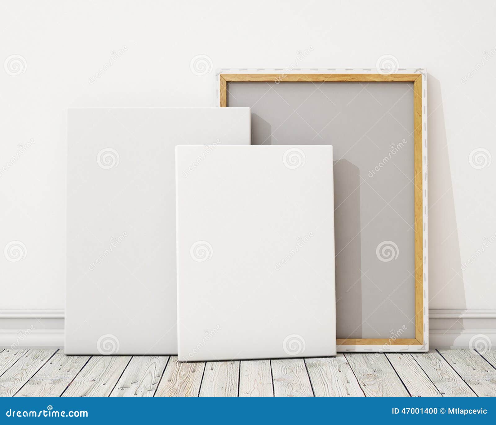 Blank Canvas or Poster with Pile of Canvas on Floor and Wall