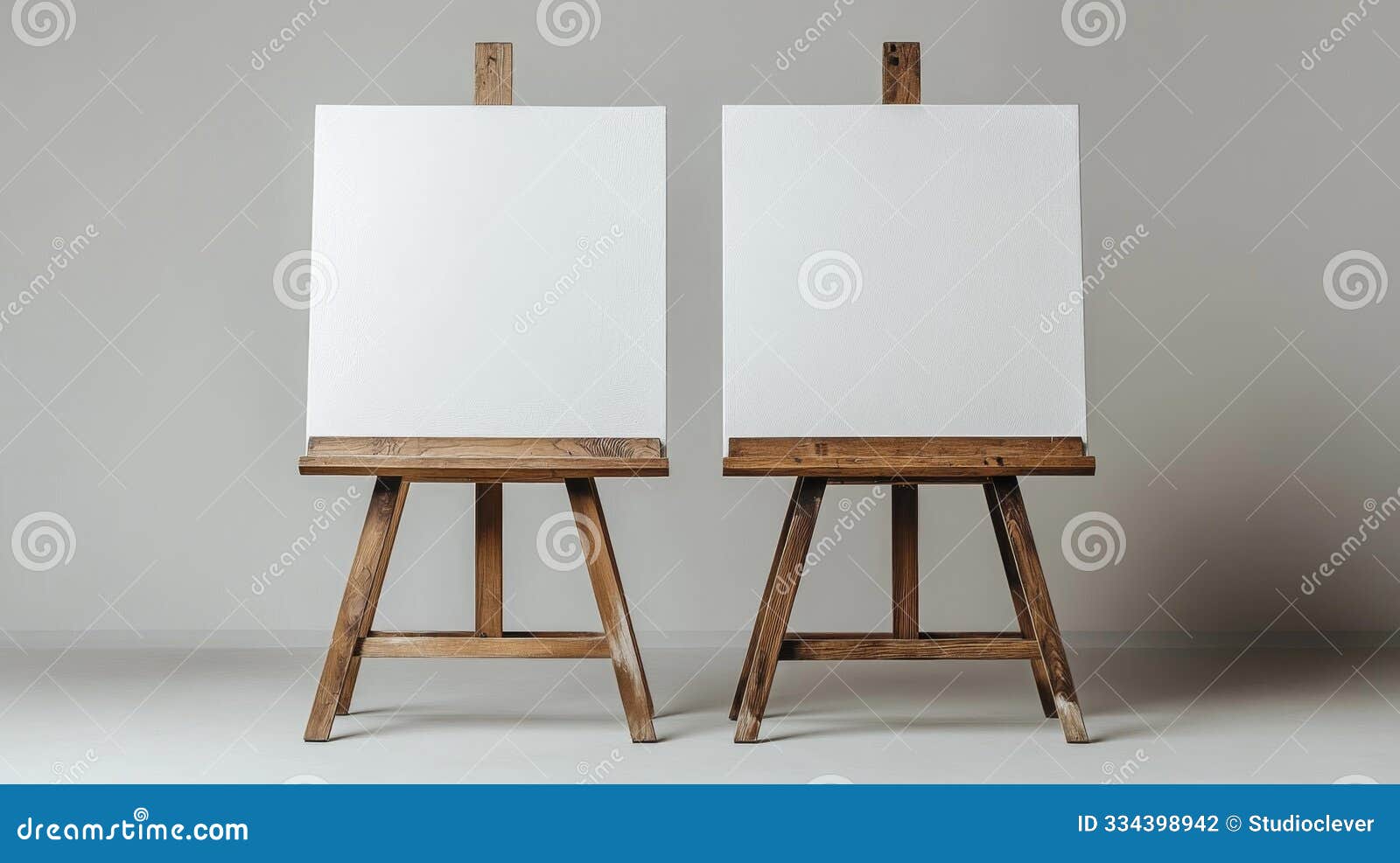 blank canvases on wooden easels generative ai