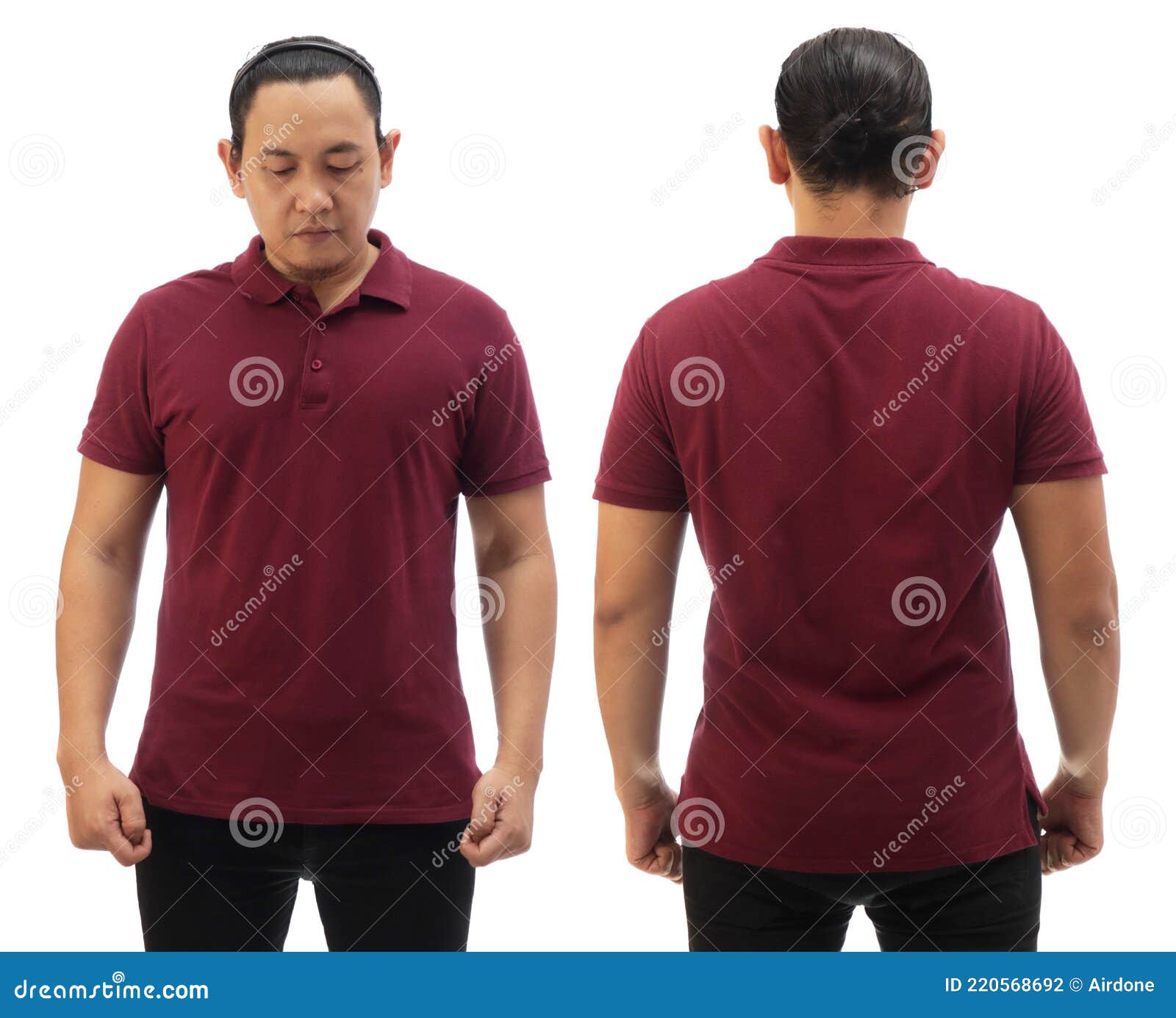 Blank Collared Shirt Mock Up Template, Front and Back View, Asian Male ...