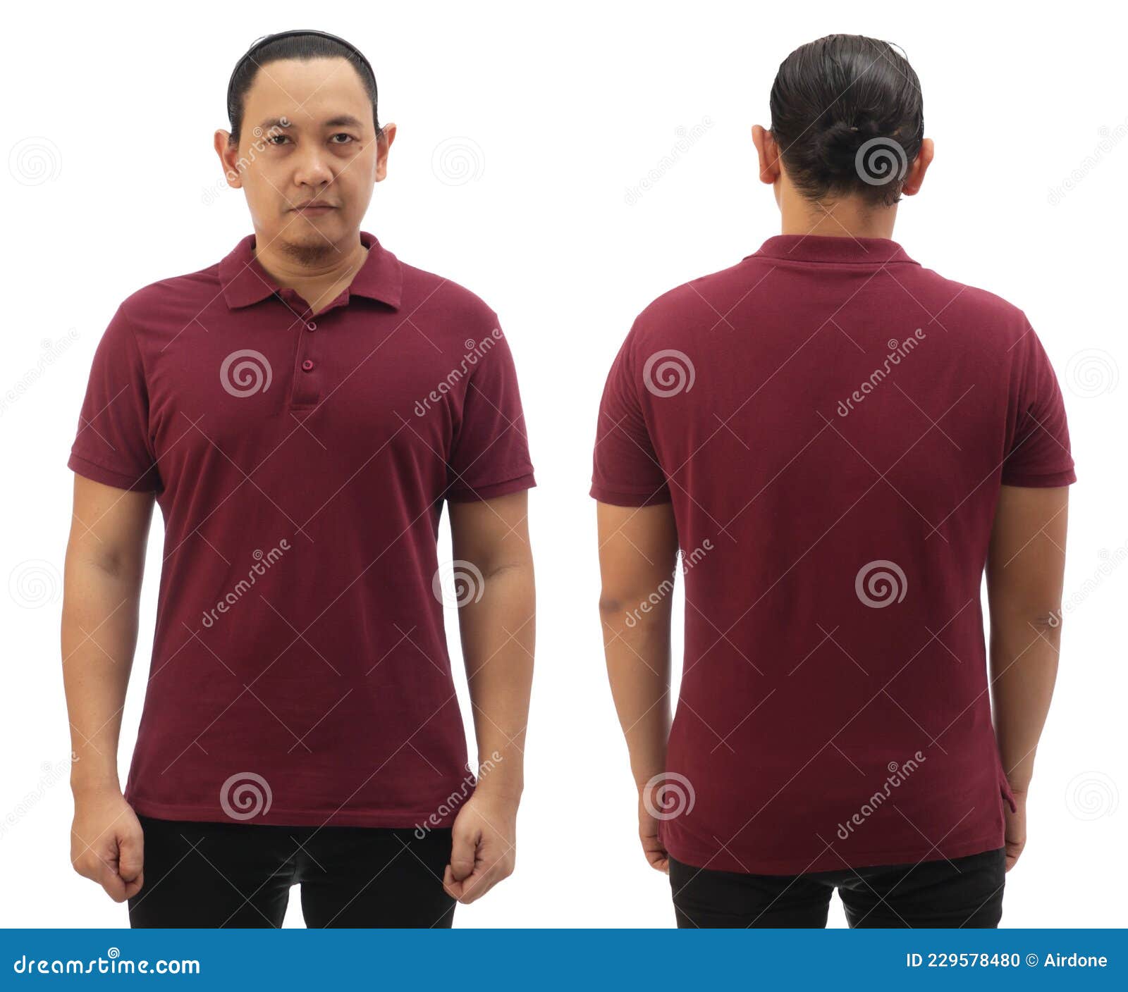 Blank Collared Shirt Mock Up Template, Front and Back View, Asian Male ...