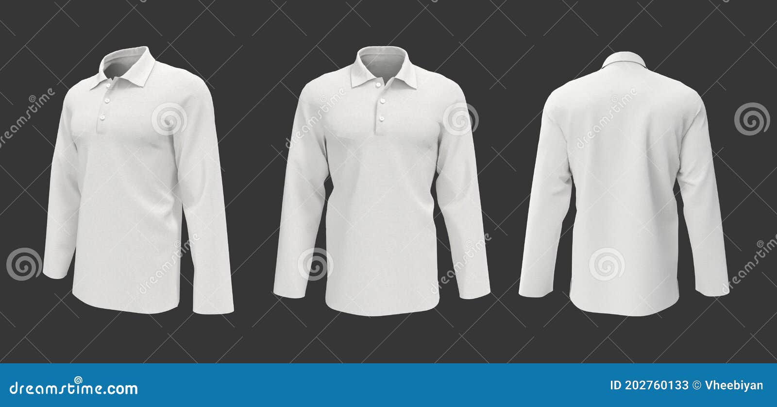 Blank White Collared Shirt Mockup, Front, Side and Back Views Stock ...