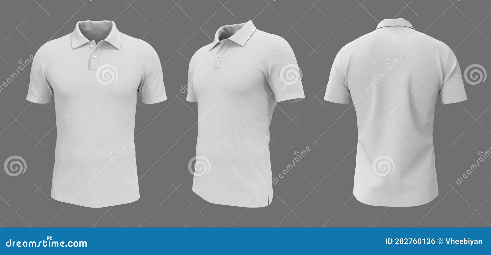 Blank Collared Shirt Mockup, Front, Side and Back Views Stock ...