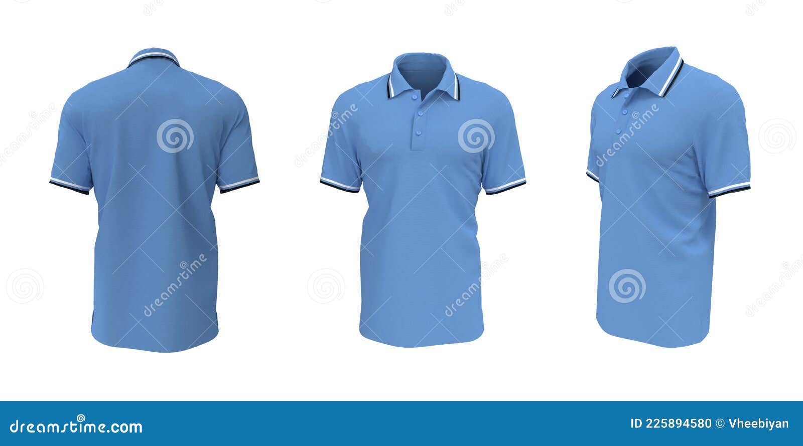 Blank Collared Shirt Mockup, Front, Side and Back Views Stock ...