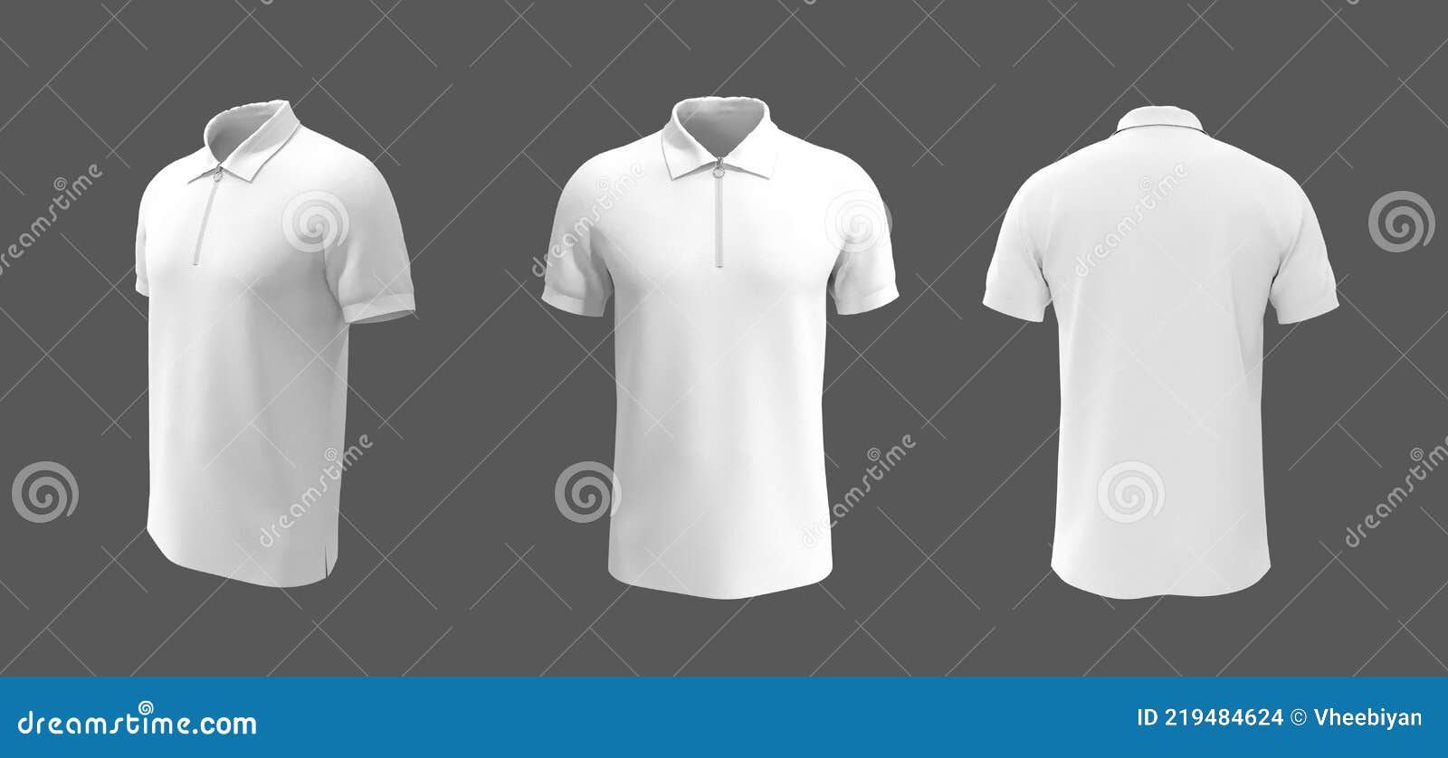 Blank Collared Shirt Mockup in Front, Side and Back Views Stock ...