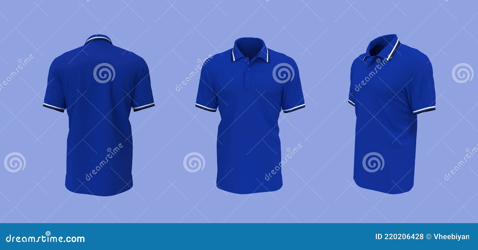 Blank Collared Shirt Mockup, Front, Side and Back Views Stock ...