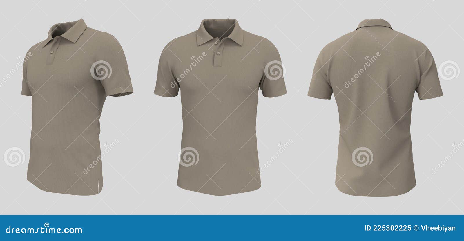 Blank Collared Shirt Mockup in Front, Side and Back Views Stock ...