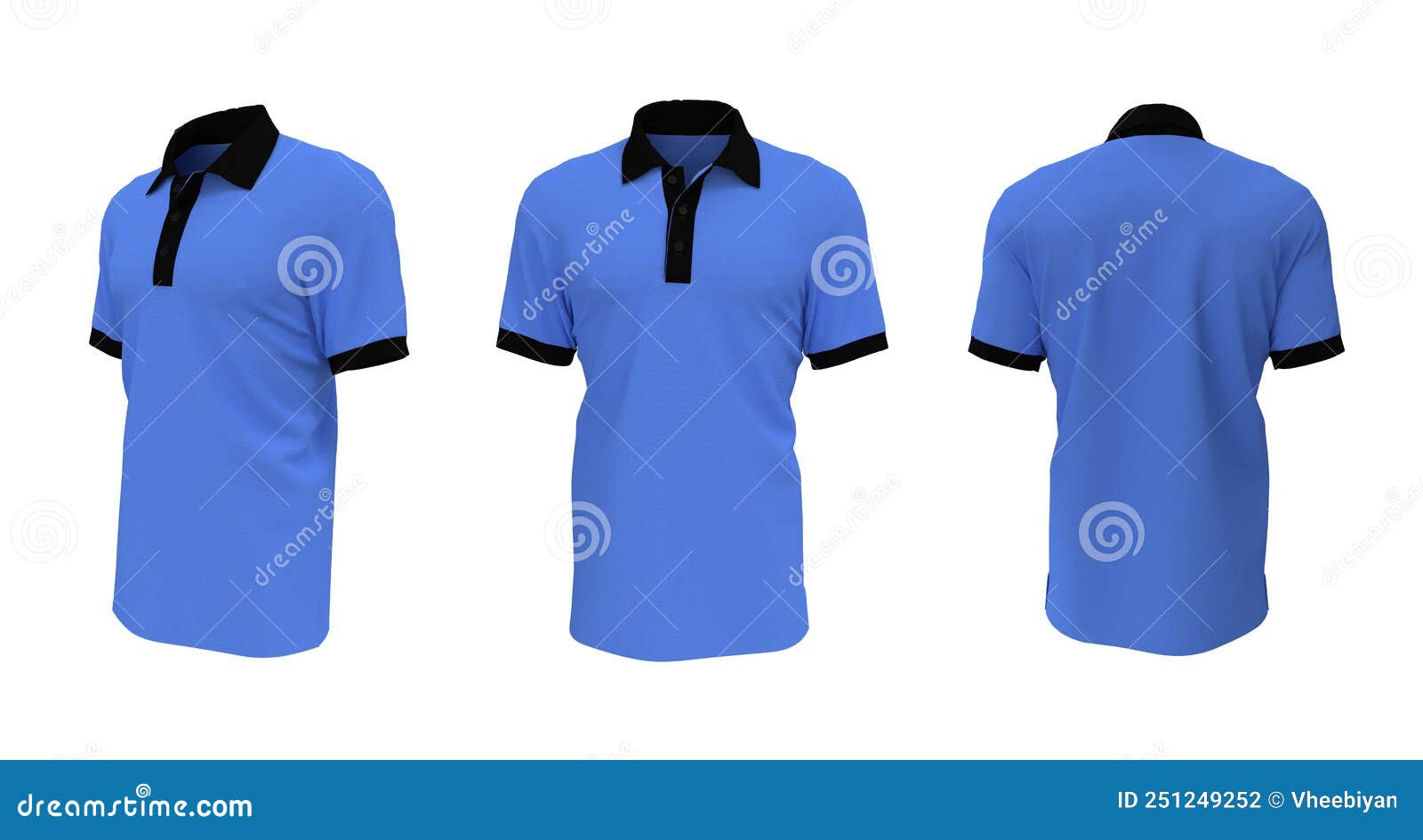 Blank Collared Shirt Mockup, Front, Side and Back Views, Tee Design ...